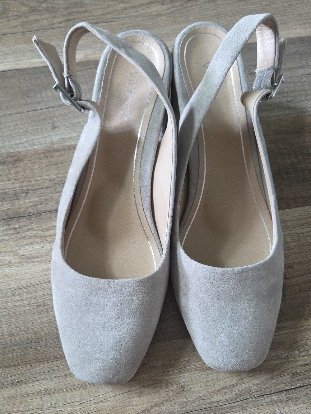 Vionic Nareen Light Gray Suede Slingback Square-Toe Sling-back Block Heels
